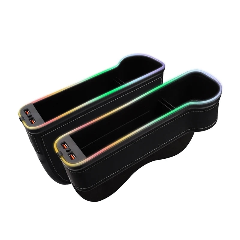 Car Seat Gap Filler Cup Holder 7 Colours Changing LED Car Crevice Storage Organizer Box with 2Usb Charger Car Accessories